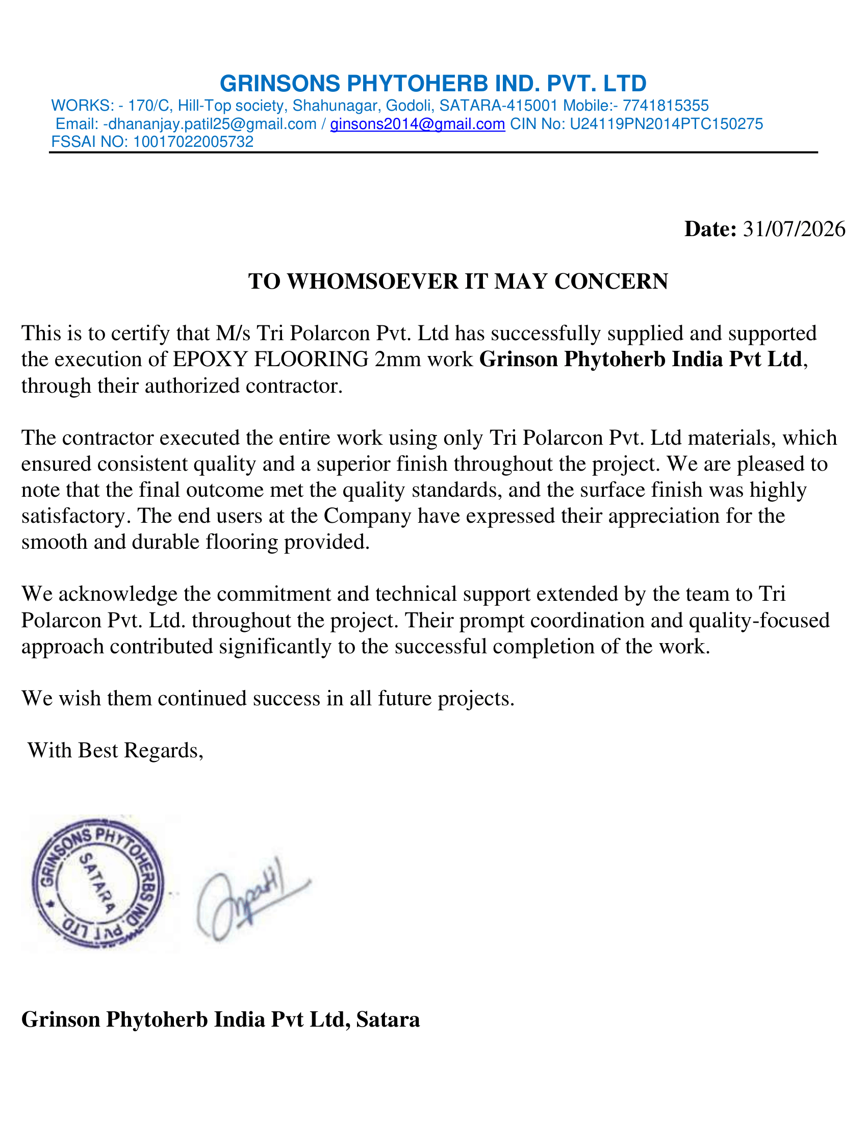 GRINSONS PHYTOHERB IND. PVT. LTD