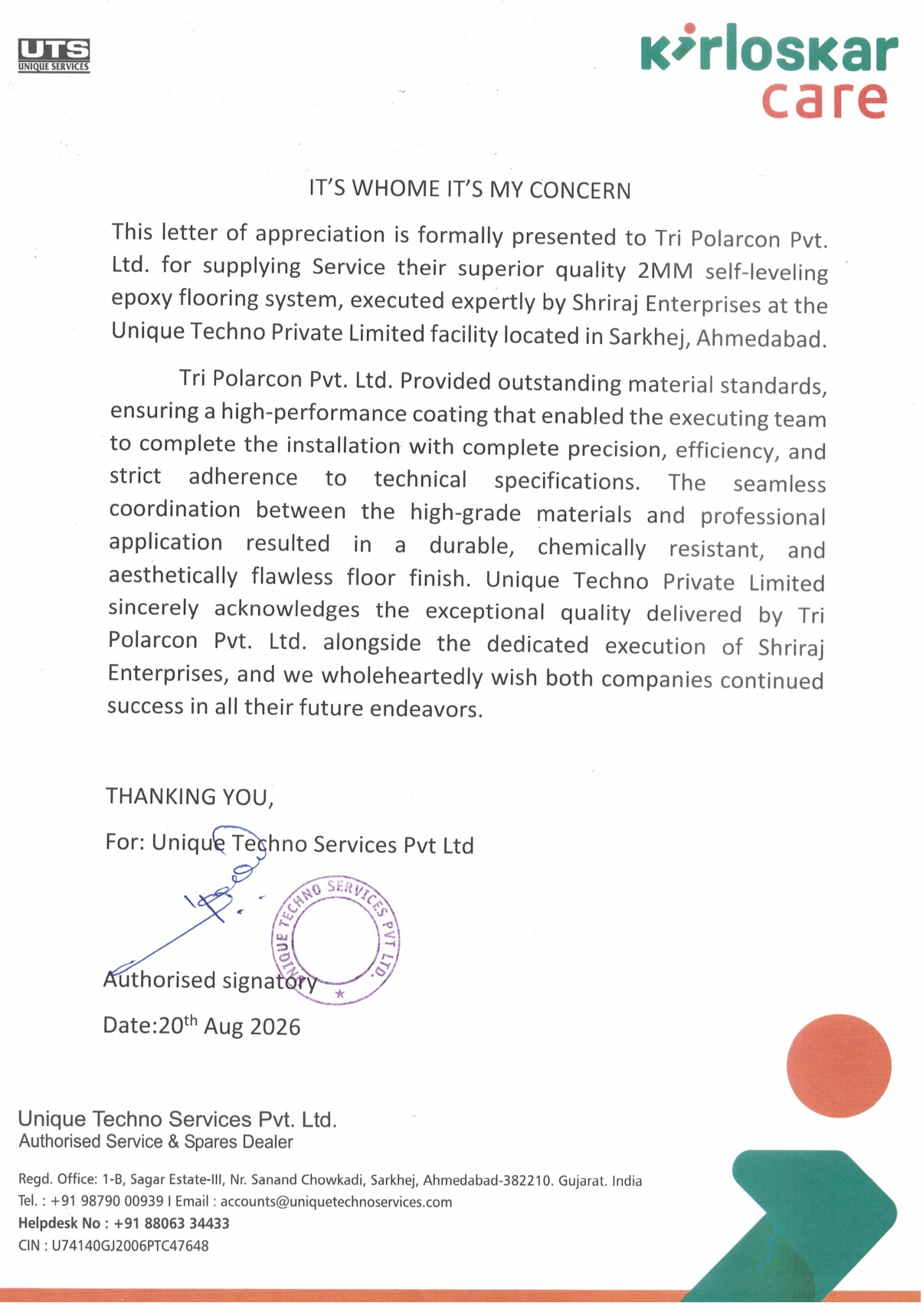 Appreciation Letter a262