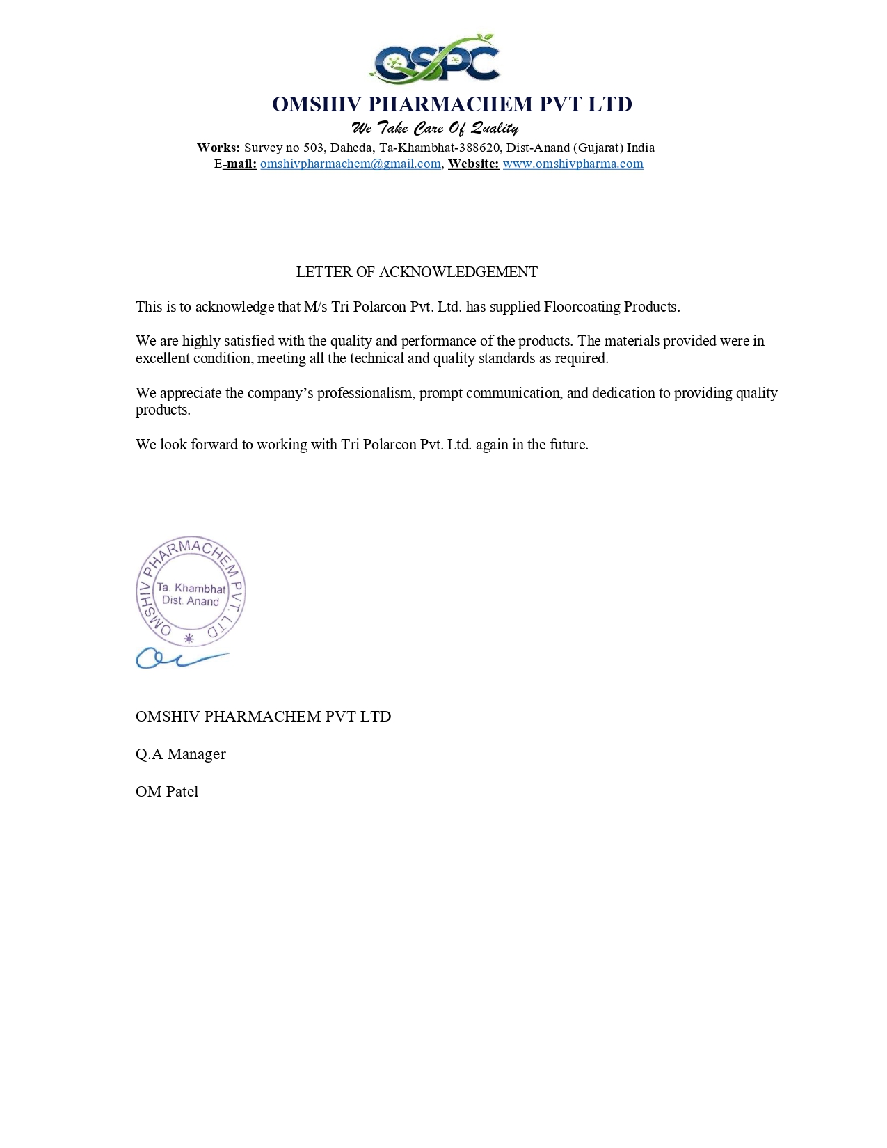Appreciation Letter ab234